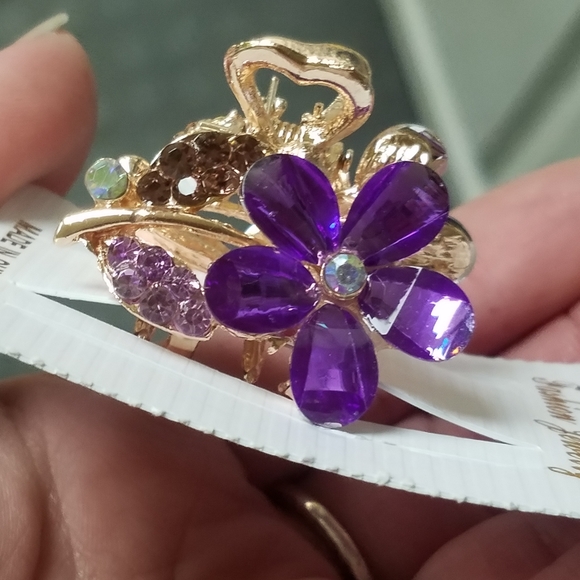 NWT Small Purple Gems & Rose Gold Enamel Flower Hair Clip! - Picture 9 of 16